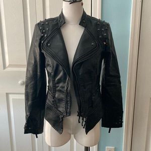 Black Pleather Studded Motorcycle Jacket
